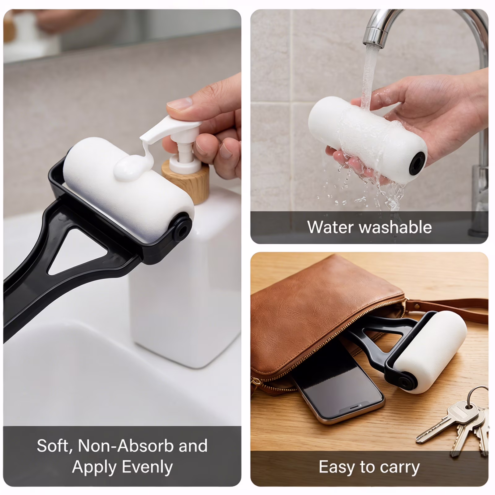 Back Lotion Applicator Long Handle, Foldable Lotion Applicator for Back Self Elderly Young, Lotion Applicator for Back Apply Lotion, Moisturizer, Cream, Ointment, Self Tanner, Black