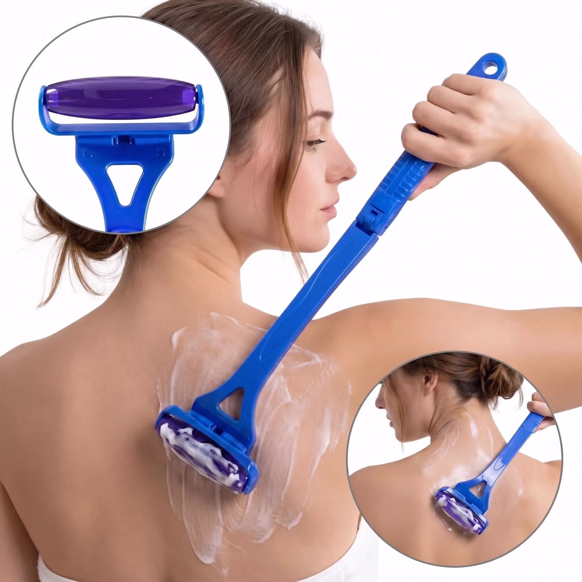 Lotion Applicator for Back Body, Resin Back Lotion Applicator Long Reach Folding Handle, Sunscreen Application Roller Wands for Back Self Elderly, Seniors, Women and Men, Blue