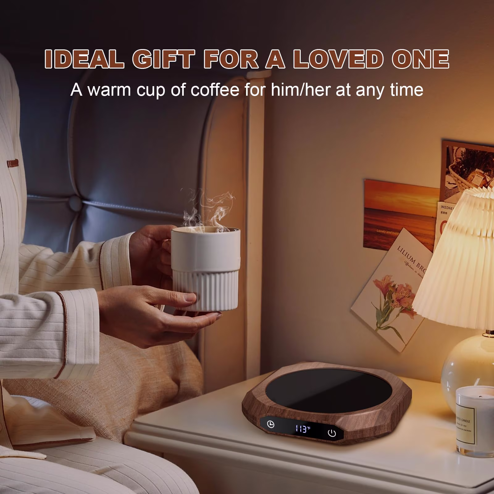 Wooden Mug Warmer, Coffee Warmer for Desk with 3 Temperature Settings (113°F/131°F/167°F), Cup Warmer for Tea, Milk with 1-12H Auto-off, Coffee, Tea and Milk Warmer for Office Home Desk Use