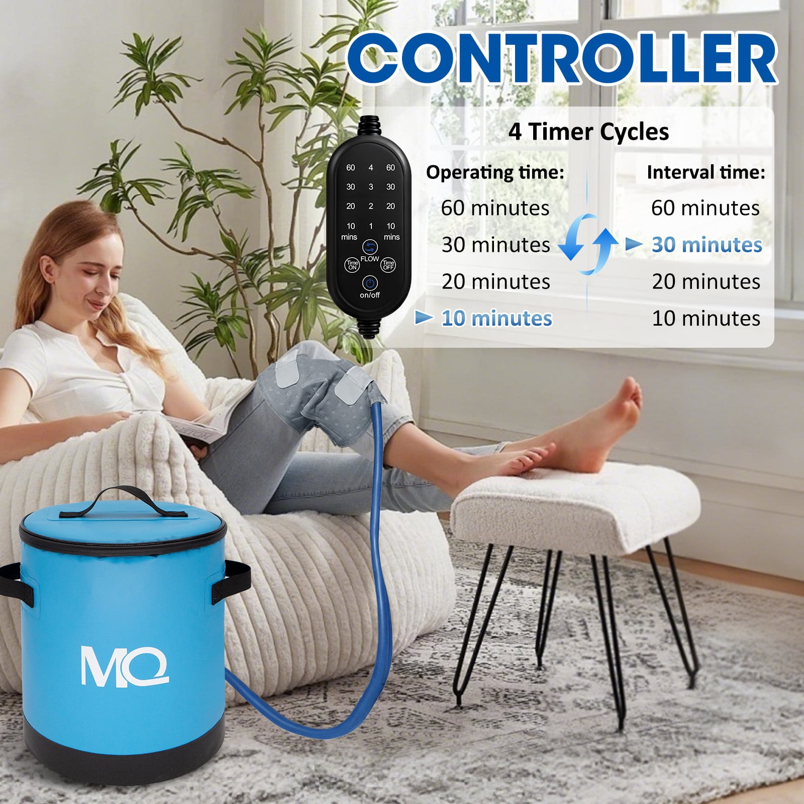 MQ Ice Machine for Knee after Surgery, Portable Cold Therapy Machine with Digital Timer, Cold Water Circulation System for Knee Discomfort & Sports Injury Recovery