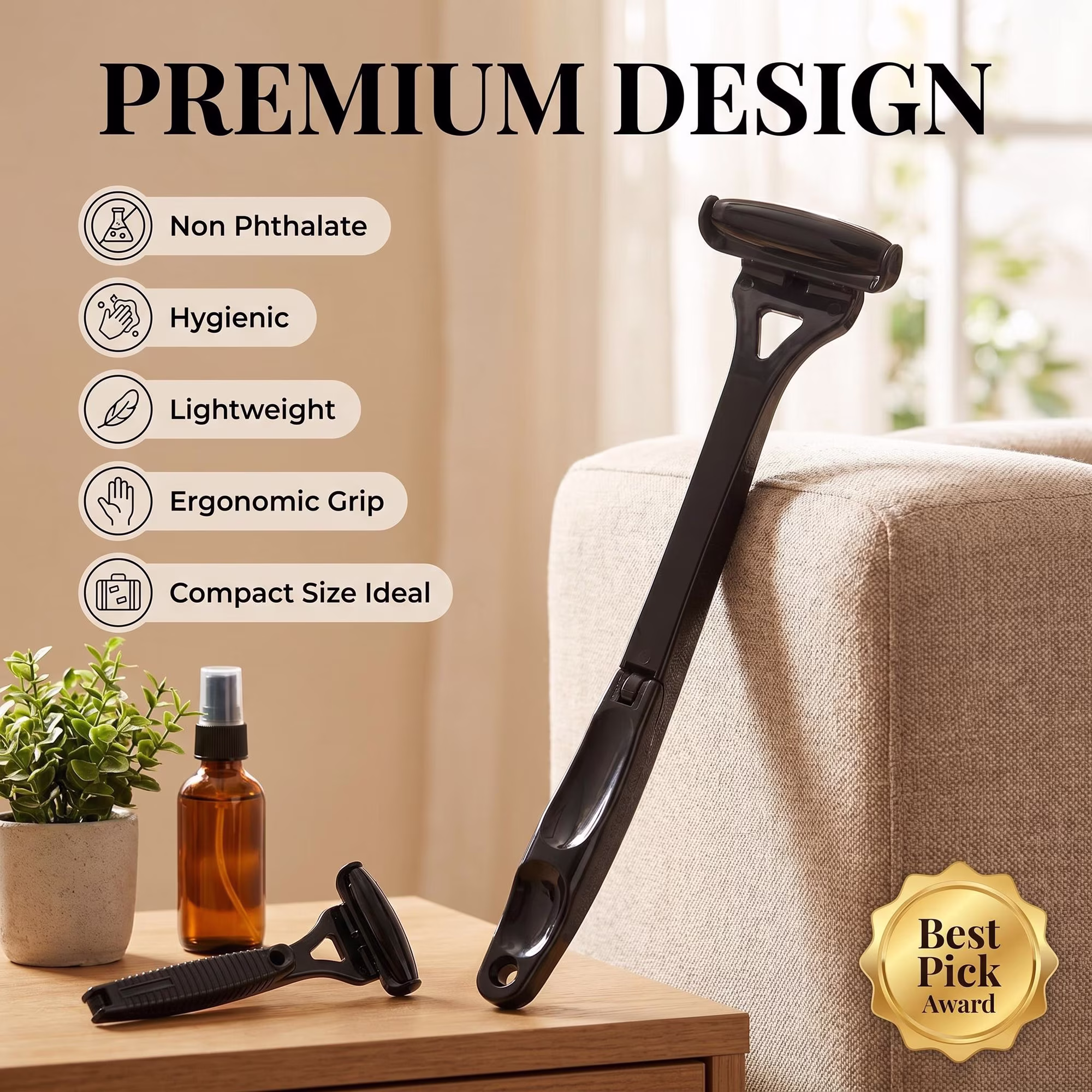 Black Foldable Long Reach Lotion Applicator for Back & Body, Reusable Roller Wand for Sunscreen, Moisturizer & Self-Tanner