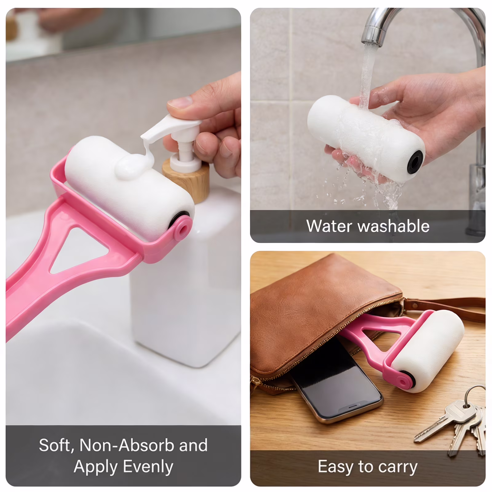Lotion Applicator for Back Foldable, 17.5" Back Lotion Applicator Wands for Elderly/Seniors with Limited Mobility, Lotion Stick & Sunscreen Applicator for Skin Cream, Oils & More, Pink