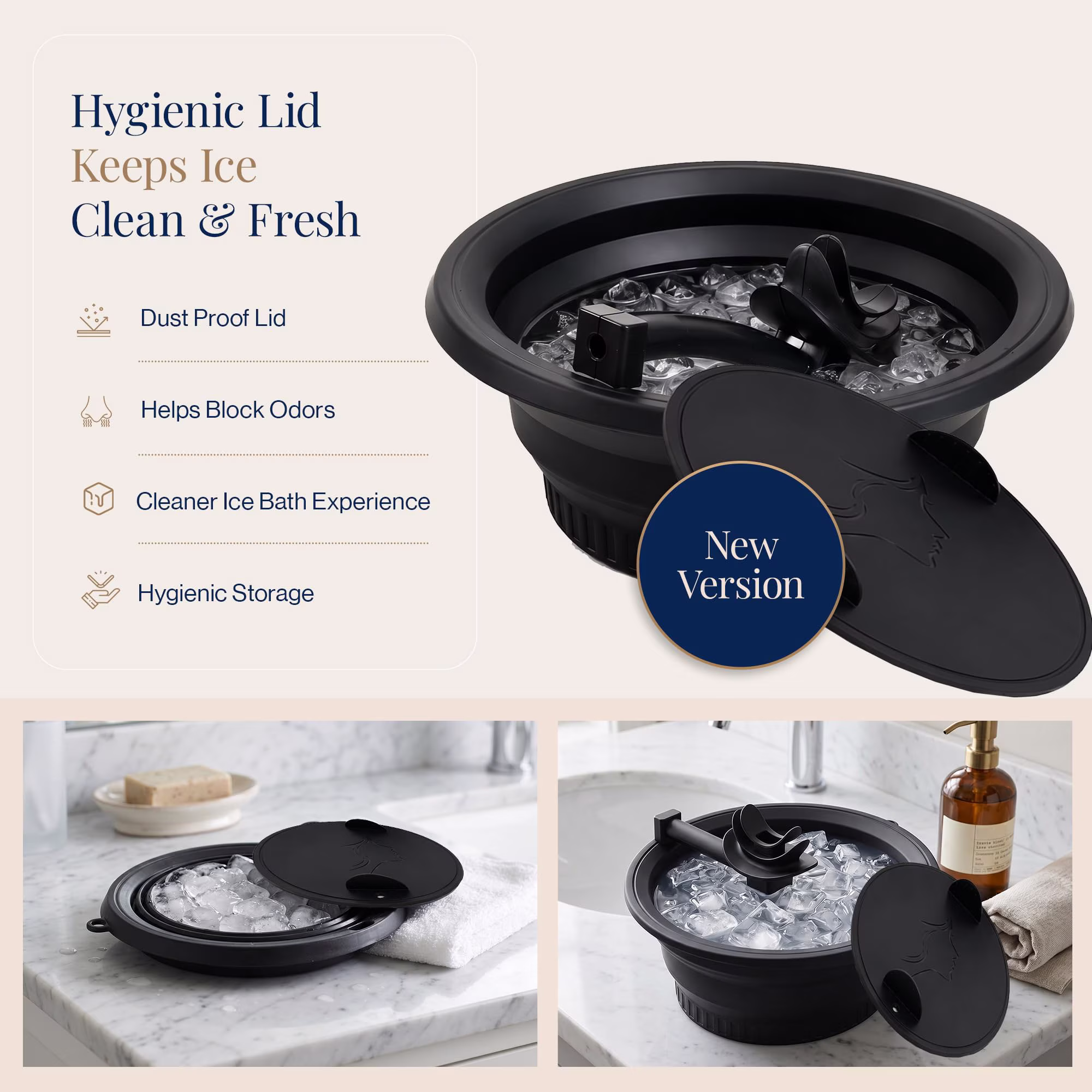 MQ Silicone Face Bowl for Ice with Built-In Icetray, Collapsible Ice Bowl for Face Bath at Home