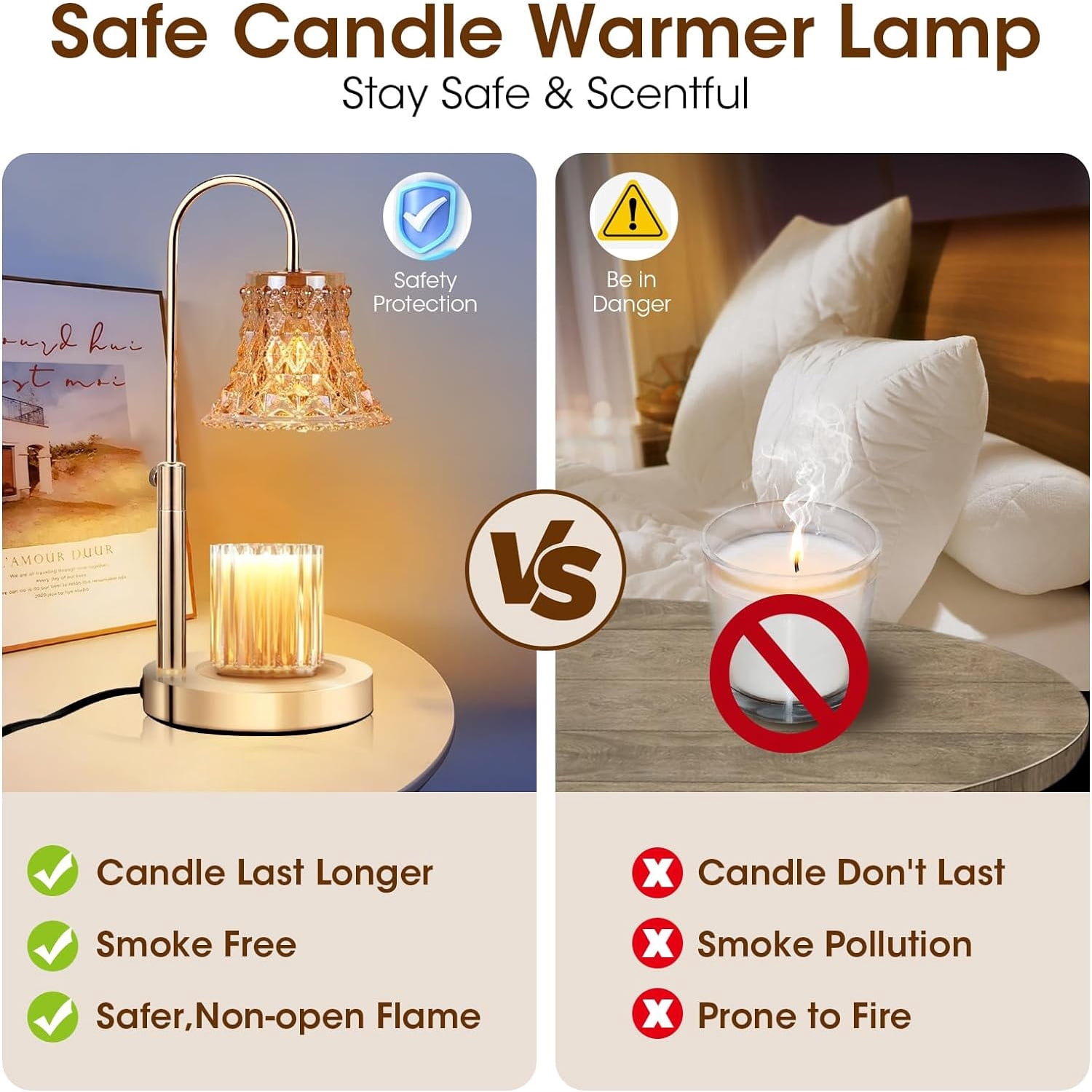 Candle Warmer Lamp, Adjustable Height Candle Lamp Warmer with Timer, Electric Dimmable Wax Melt Warmer with Flower Shaped and Stable Metal Base for Bedroom Home Decor