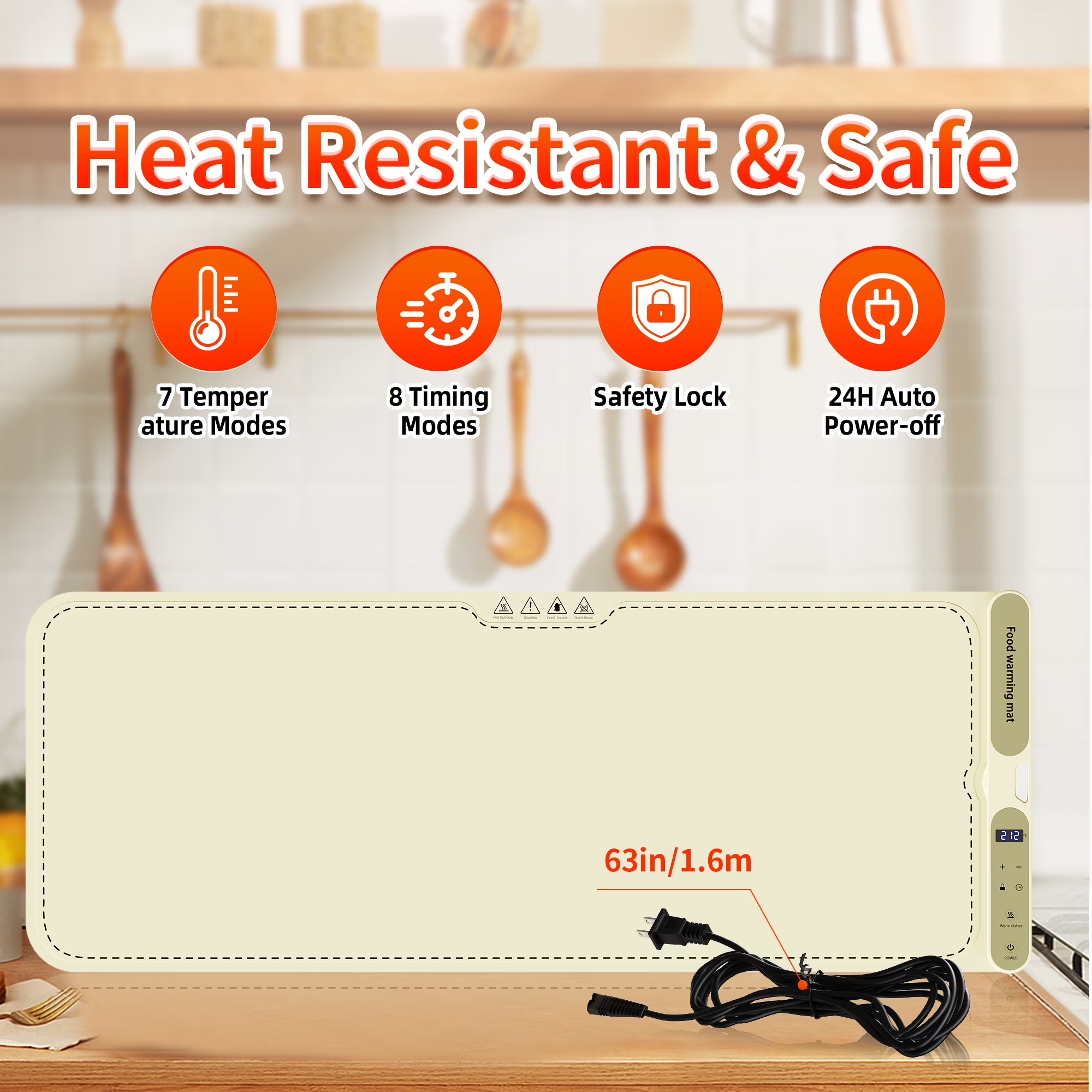 Food Warming Mat, Extra Large 39.4x15 Inches Fast Heating Silicone Electric Warming Tray with 7 Level Temp and 8H Timer, Roll-Up & Portable Warming Mat for Food, Chafing Dishes for Parties Buffet