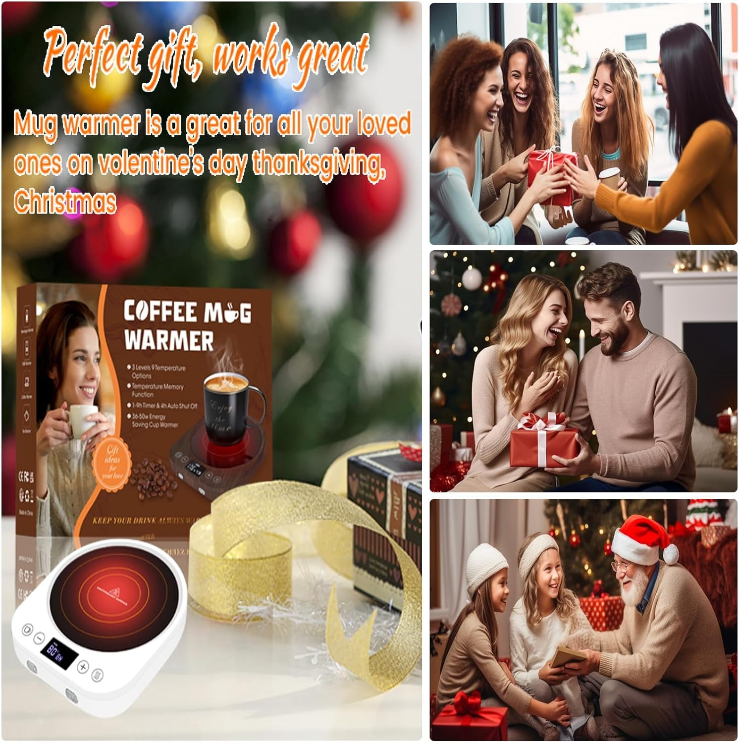 MQ Mug Warmer Electric, 3 Temperature Settings Gravity-Induction Coffee Warmer,1-9 Timer Auto Shut off