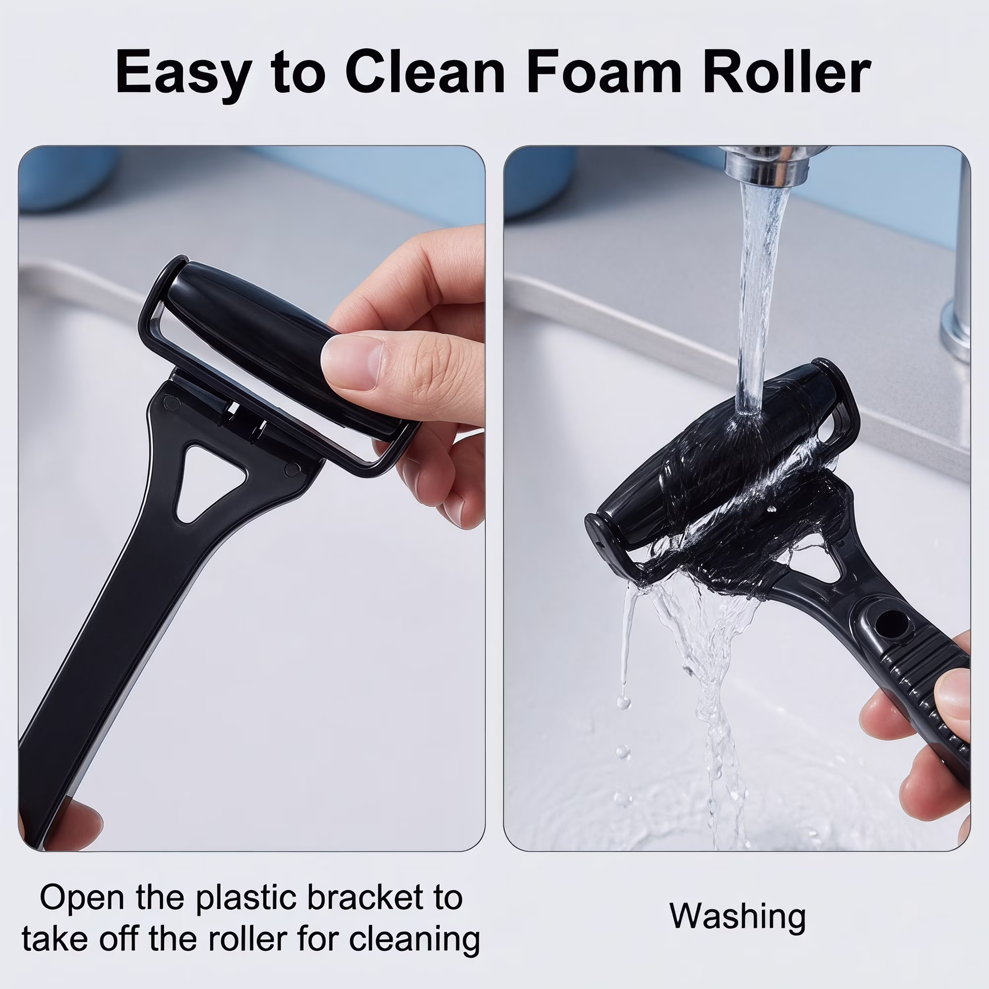 Black Foldable Long Reach Lotion Applicator for Back & Body, Reusable Roller Wand for Sunscreen, Moisturizer & Self-Tanner