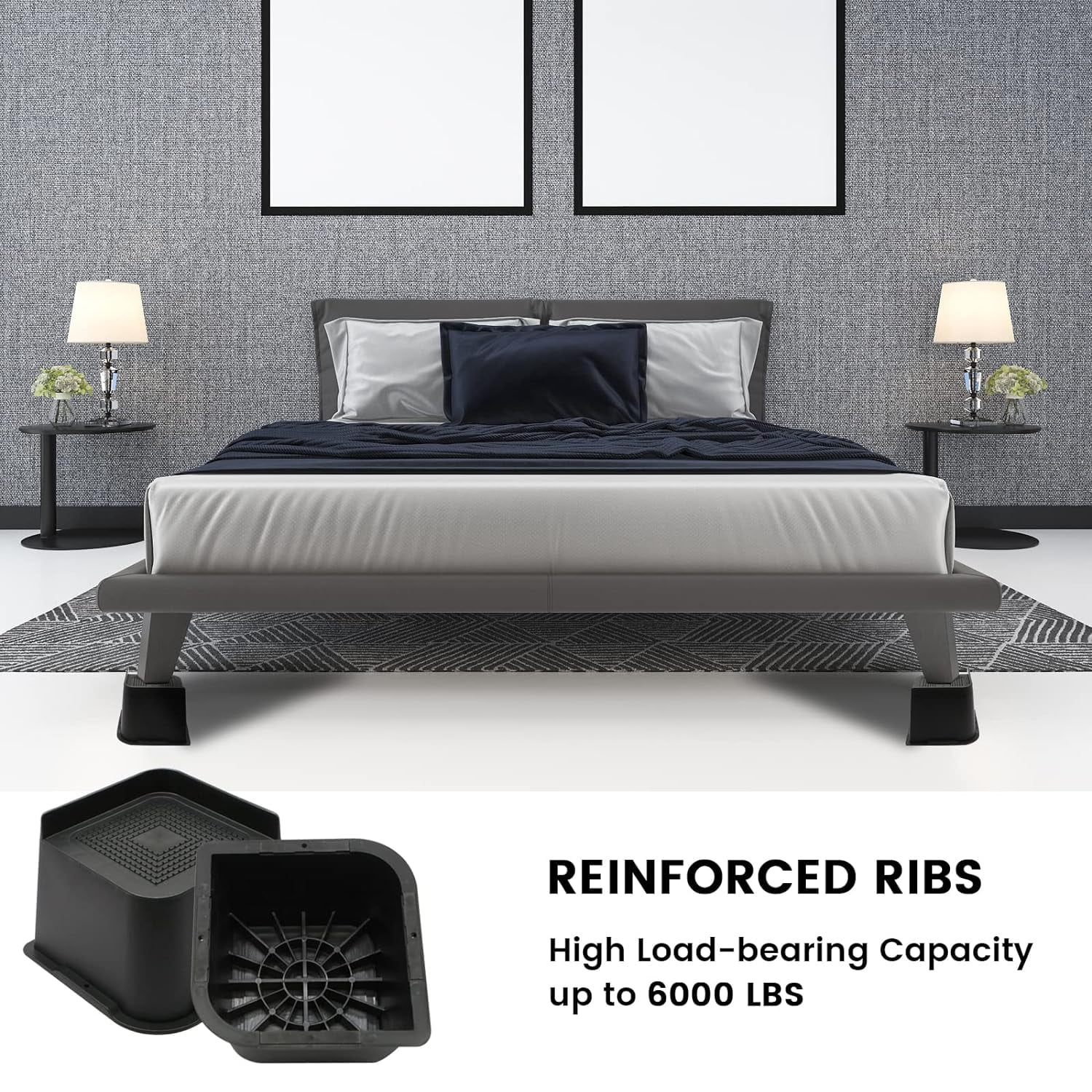 MQ Bed Risers 4 Inch 4 Pack Black Support 7000LBs, Oversized Furniture Risers for Dorm Beds Frame, Sofa, Desk, Couch, Chairs Legs