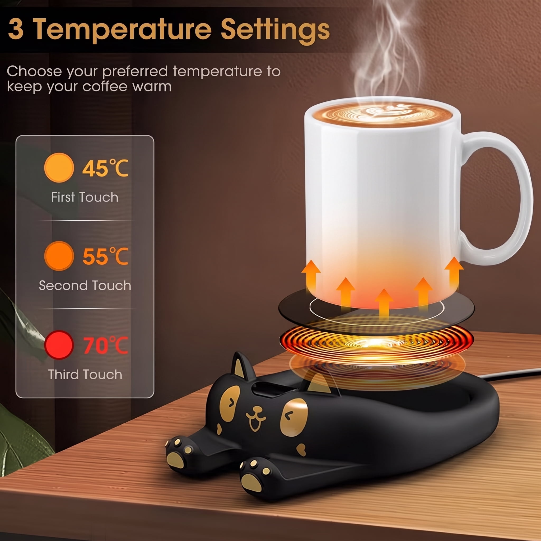 Mug Warmer, 3 Temp Settings Electric Plate with Auto Shut off, Coffee Cup Warmer for Coffee, Tea, Water, Milk and Cocoa