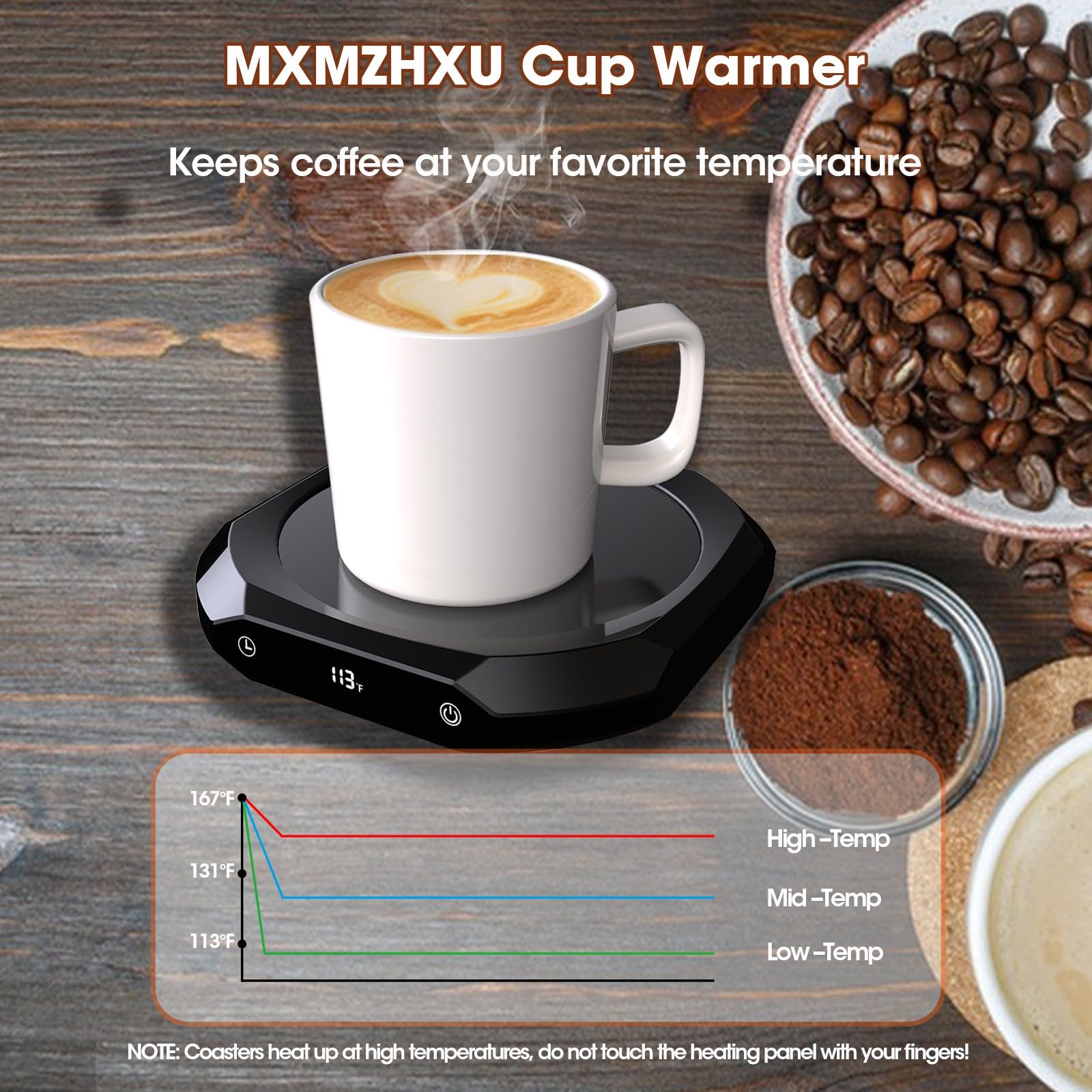 Black Mug Warmer, Coffee Warmer for Desk with 3 Temperature Settings (113°F/131°F/167°F), Cup Warmer for Tea, Milk with 1-12H Auto-off, Coffee, Tea and Milk Warmer for Office Home Desk Use