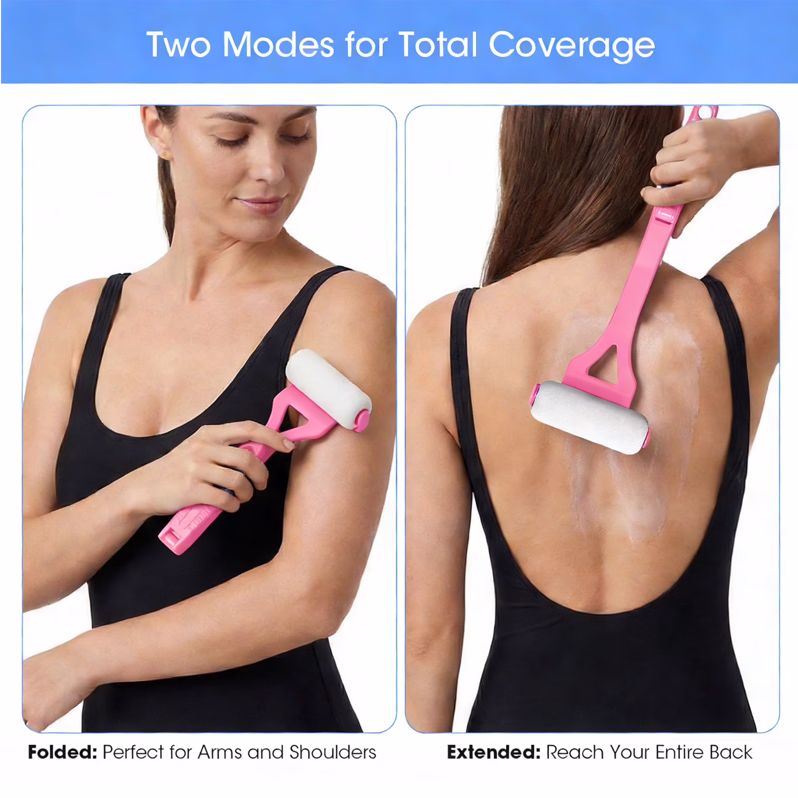 Lotion Applicator for Back Foldable, 17.5" Back Lotion Applicator Wands for Elderly/Seniors with Limited Mobility, Lotion Stick & Sunscreen Applicator for Skin Cream, Oils & More, Pink