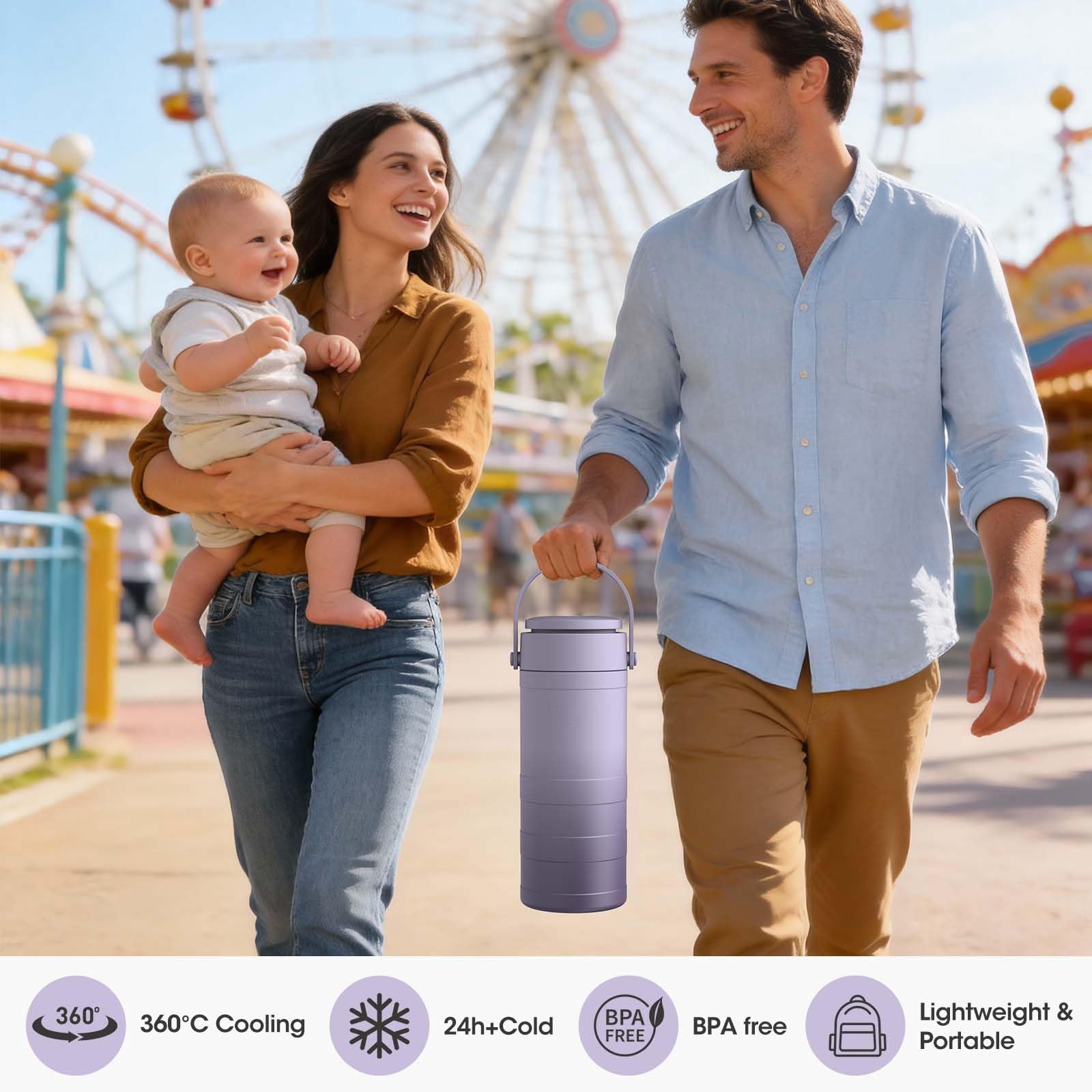 MQ Breast Milk Cooler 20oz with Temperature Display 24Hours 360° Total Cooling Milk Bottle Storage Cooler Breast Milk Cooling Cup for Travel Outdoor (Purple)