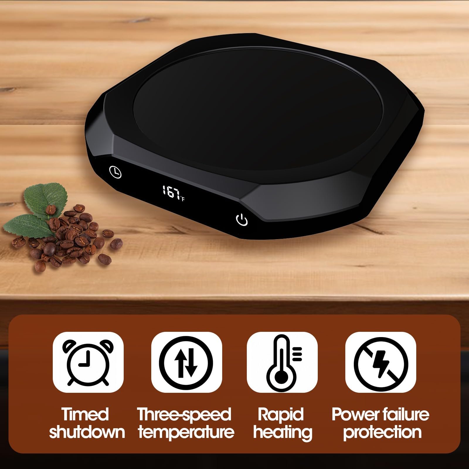Black Mug Warmer, Coffee Warmer for Desk with 3 Temperature Settings (113°F/131°F/167°F), Cup Warmer for Tea, Milk with 1-12H Auto-off, Coffee, Tea and Milk Warmer for Office Home Desk Use