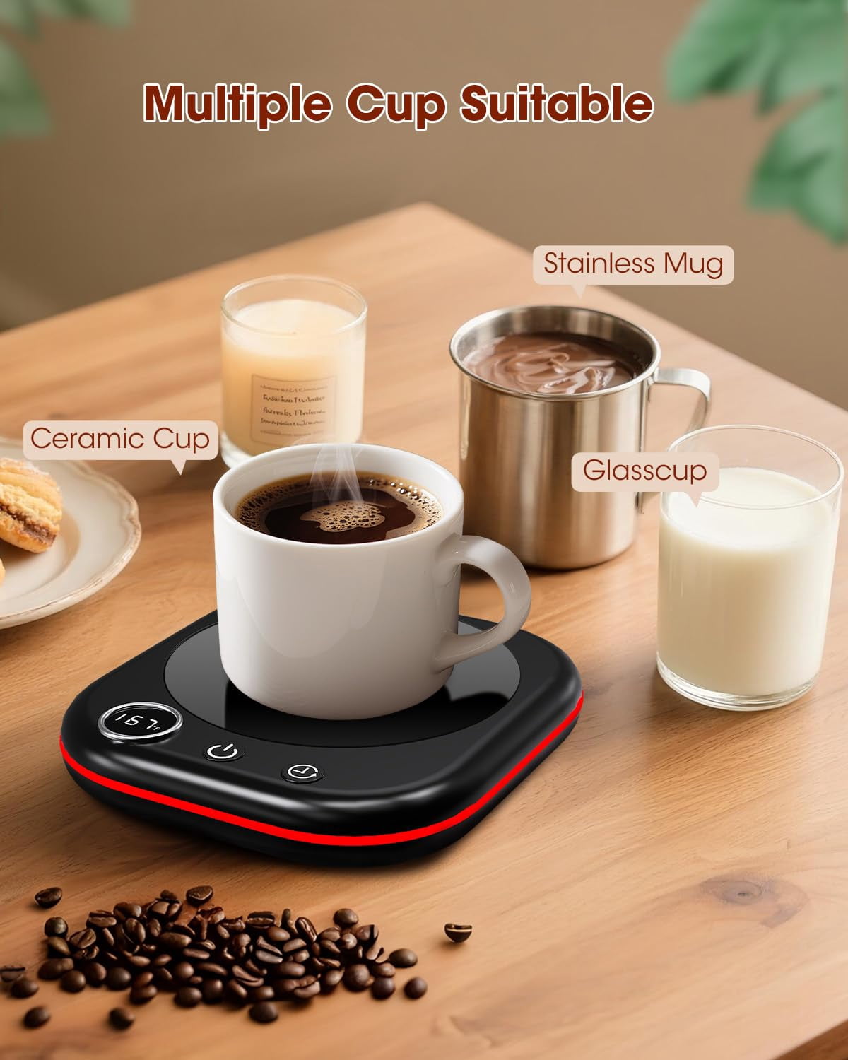 Mug Warmer,40W Coffee Mug Warmer for Desk with Temperature Display, 4H Auto Shut Off, 3 Temp Settings & 1-12H Timer, Smart Electric Beverage Warmer for Coffee, Tea, Water, Milk and Coco(Black)