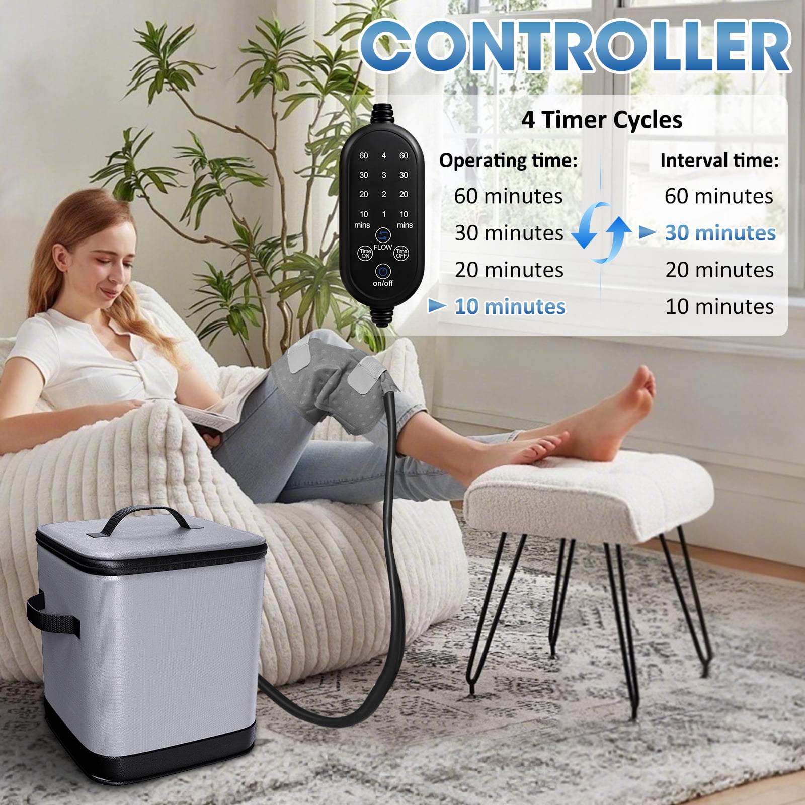 Ice Machine for Knee After Surgery, Cold Therapy Machine for Knee Replacement, Cold Therapy Machine with Programmable Timer Quiet Pump Compression Pad Apply to Arm, Ankle, Thigh