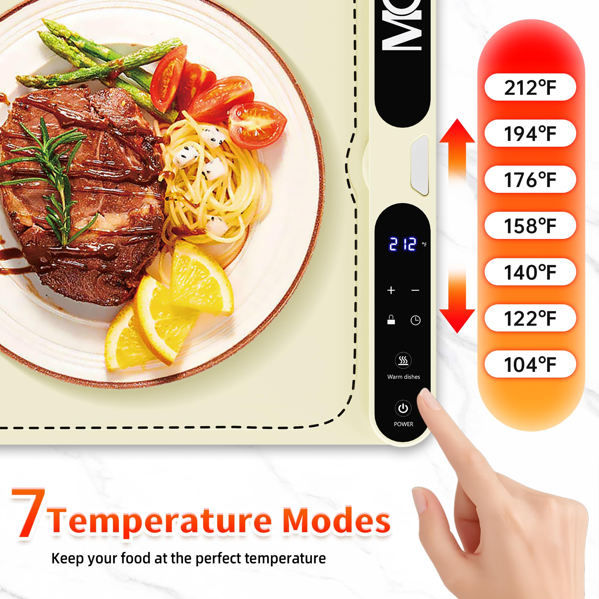 Food Warming Mat, Extra Large 39.4x15 Inches Fast Heating Silicone Electric Warming Tray with 7 Level Temp and 8H Timer, Roll-Up & Portable Warming Mat for Food, Chafing Dishes for Parties Buffet