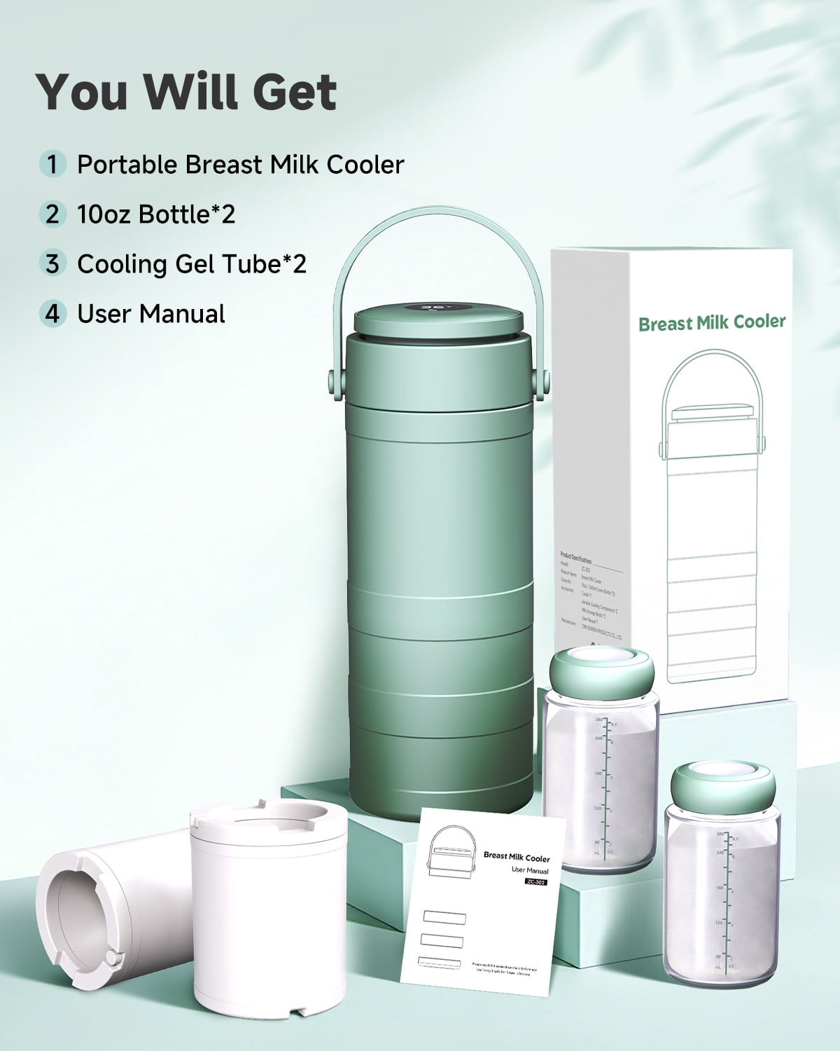 Portable Breast Milk Cooler with Temp Display, 20oz Breastfeeding Essentials, 360° All-Round Cooling Keeps Milk Fresh for 24 Hours, for Travel Outdoor Mom and Dad
