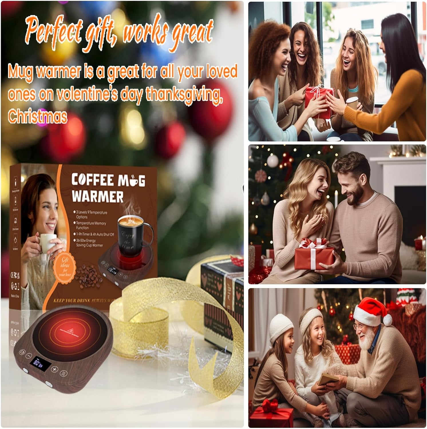 MQ Wooden Mug Warmer Electric, 3 Temperature Settings Gravity-Induction Coffee Warmer for Desk, Coffee Cup Warmer 1-9 Timer Auto Shut Off for Home & Office Cocoa,Tea, Water, Milk