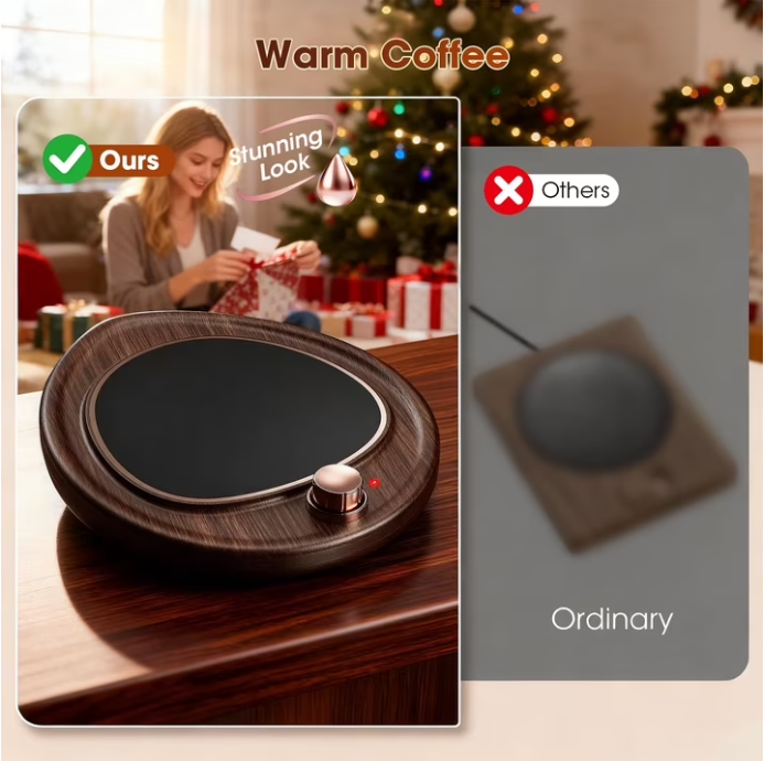 MQ Coffee Mug Warmer - Large Candle Warmer Plate, 2-Temp Setting (131℉ & 113℉) & Fast Heating, Elegant Desk Warmer for Coffee/Tea/Milk/Candle, Ideal Office Home Gift (Wood Grain)