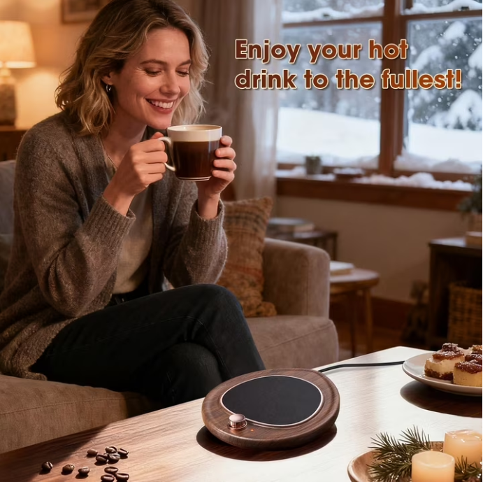 MQ Coffee Mug Warmer - Large Candle Warmer Plate, 2-Temp Setting (131℉ & 113℉) & Fast Heating, Elegant Desk Warmer for Coffee/Tea/Milk/Candle, Ideal Office Home Gift (Wood Grain)