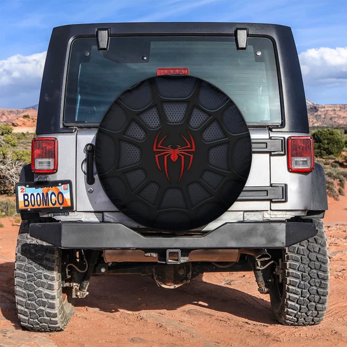 Marvel Spider-Man Black Web Red Emblem Spare Tire Cover for Jeep, SUV & RV