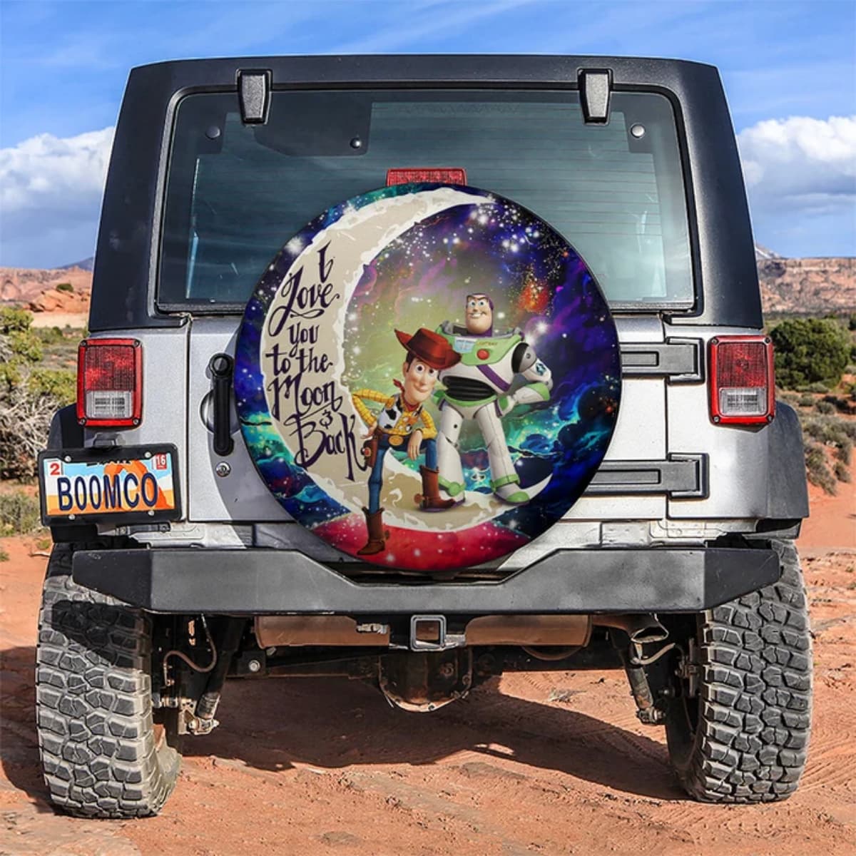 Toy Story Woody & Buzz Lightyear “Love You to the Moon and Back” Spare Tire Cover for Jeep, SUV & RV