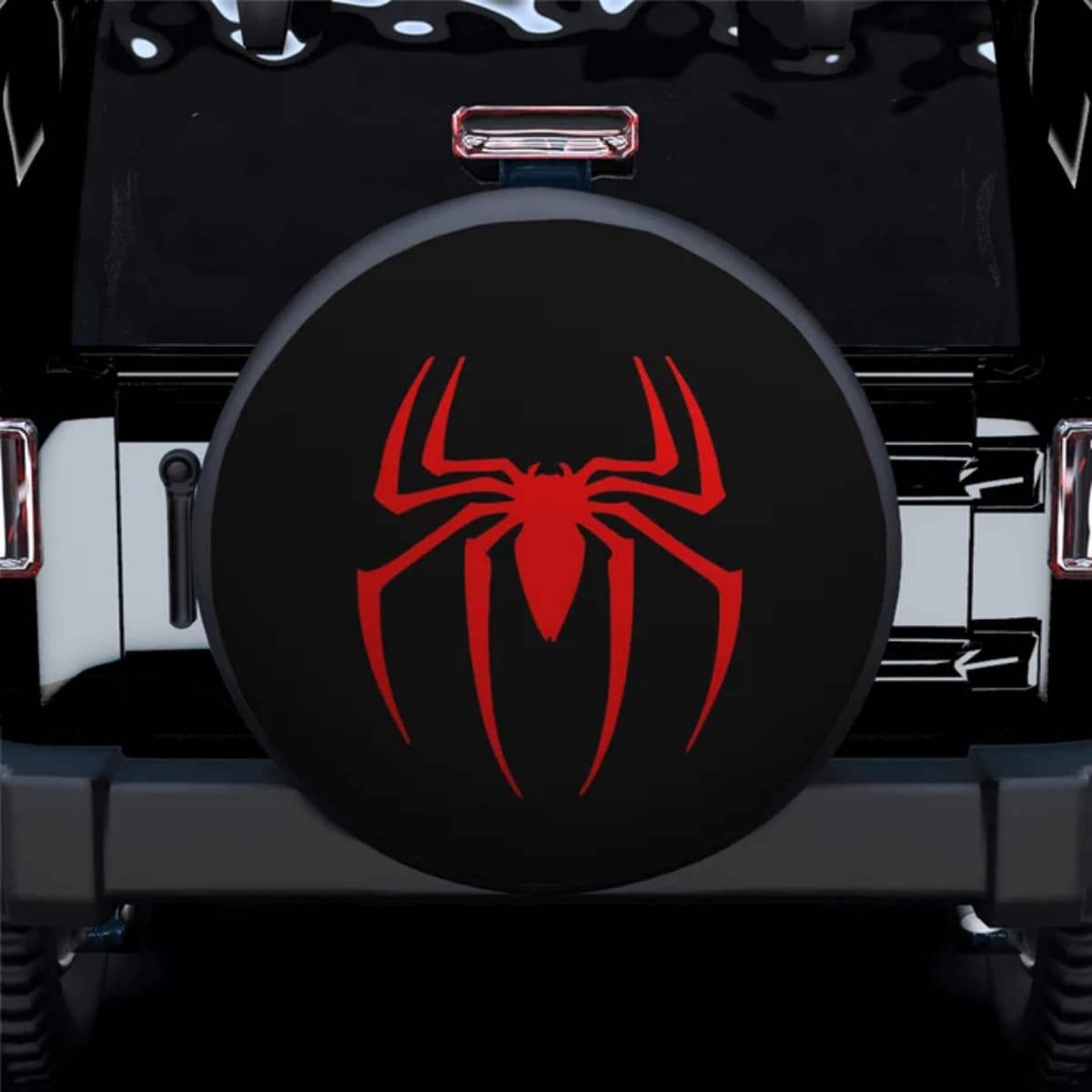 Marvel Spider-Man Red Emblem Black Spare Tire Cover for Jeep, SUV & RV