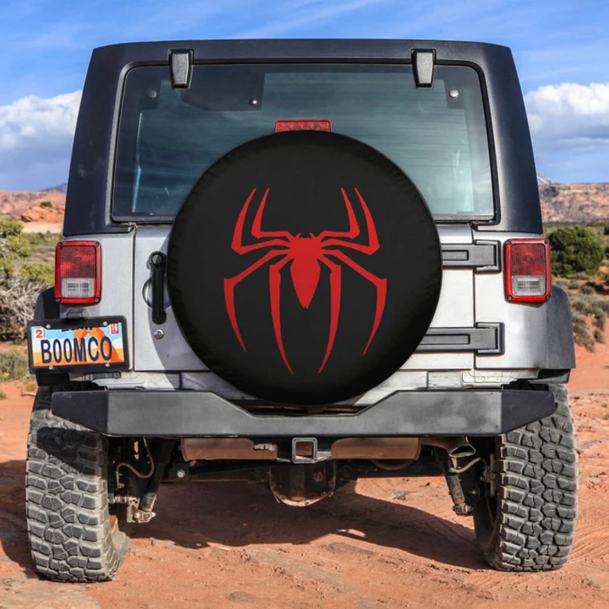 Marvel Spider-Man Red Emblem Black Spare Tire Cover for Jeep, SUV & RV