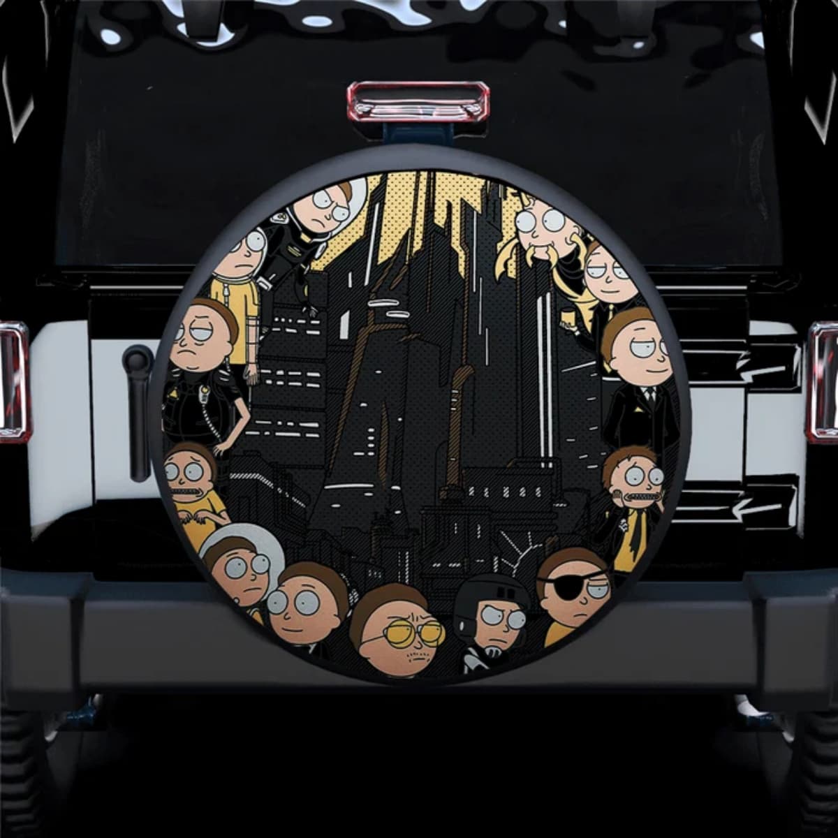 Rick and Morty Dark Citadel Character Collage Spare Tire Cover for Jeep, SUV & RV