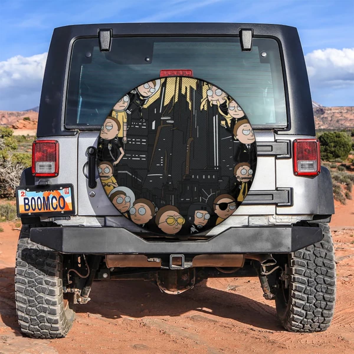 Rick and Morty Dark Citadel Character Collage Spare Tire Cover for Jeep, SUV & RV