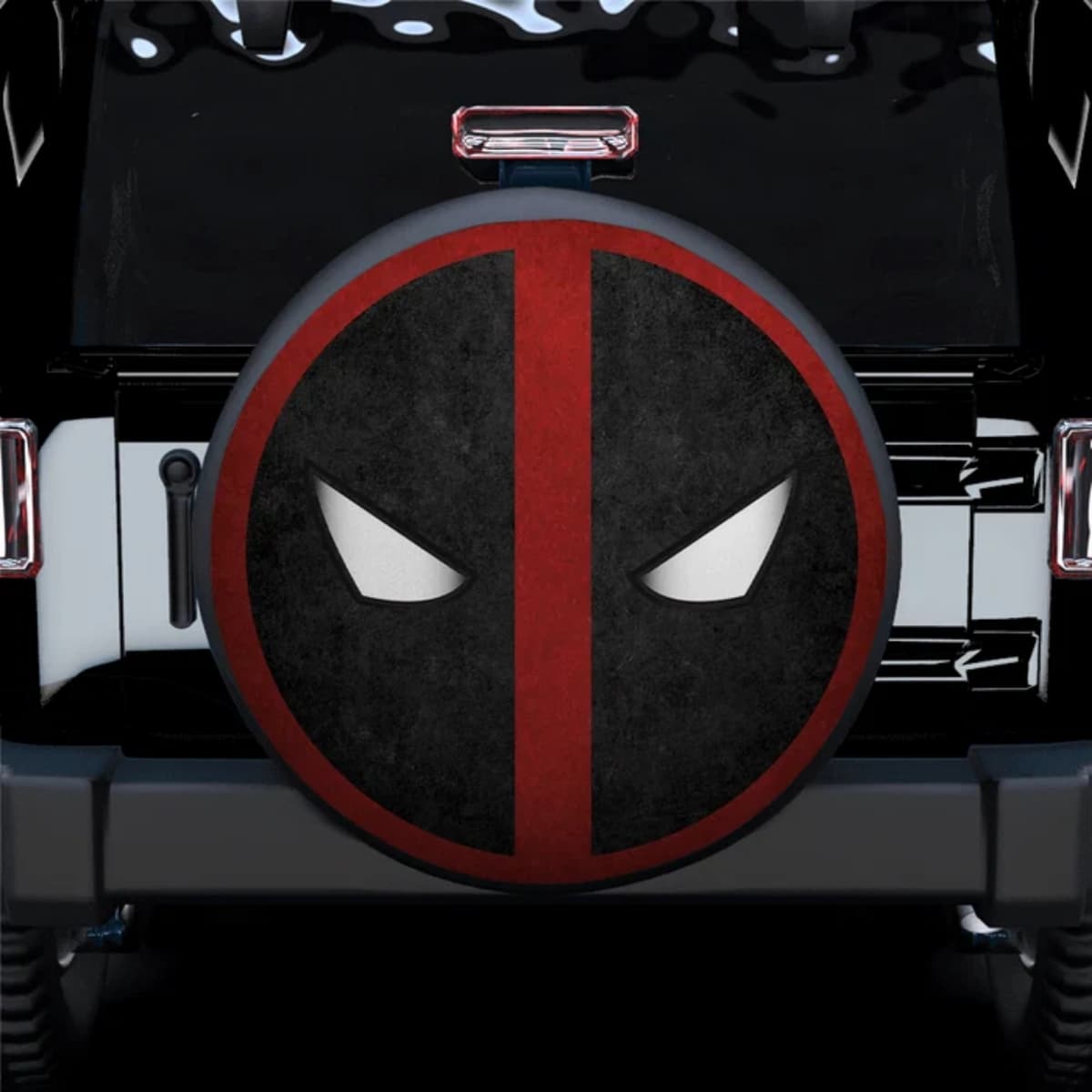 Marvel Deadpool Black & Red Mask Logo Spare Tire Cover for Jeep, SUV & RV
