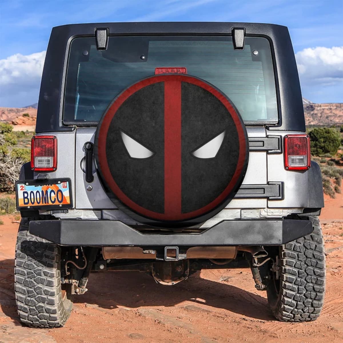 Marvel Deadpool Black & Red Mask Logo Spare Tire Cover for Jeep, SUV & RV