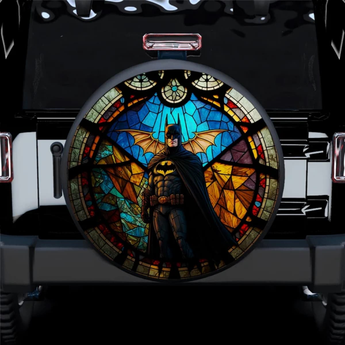 DC Batman Gothic Stained Glass Batwing Spare Tire Cover for Jeep, SUV & RV