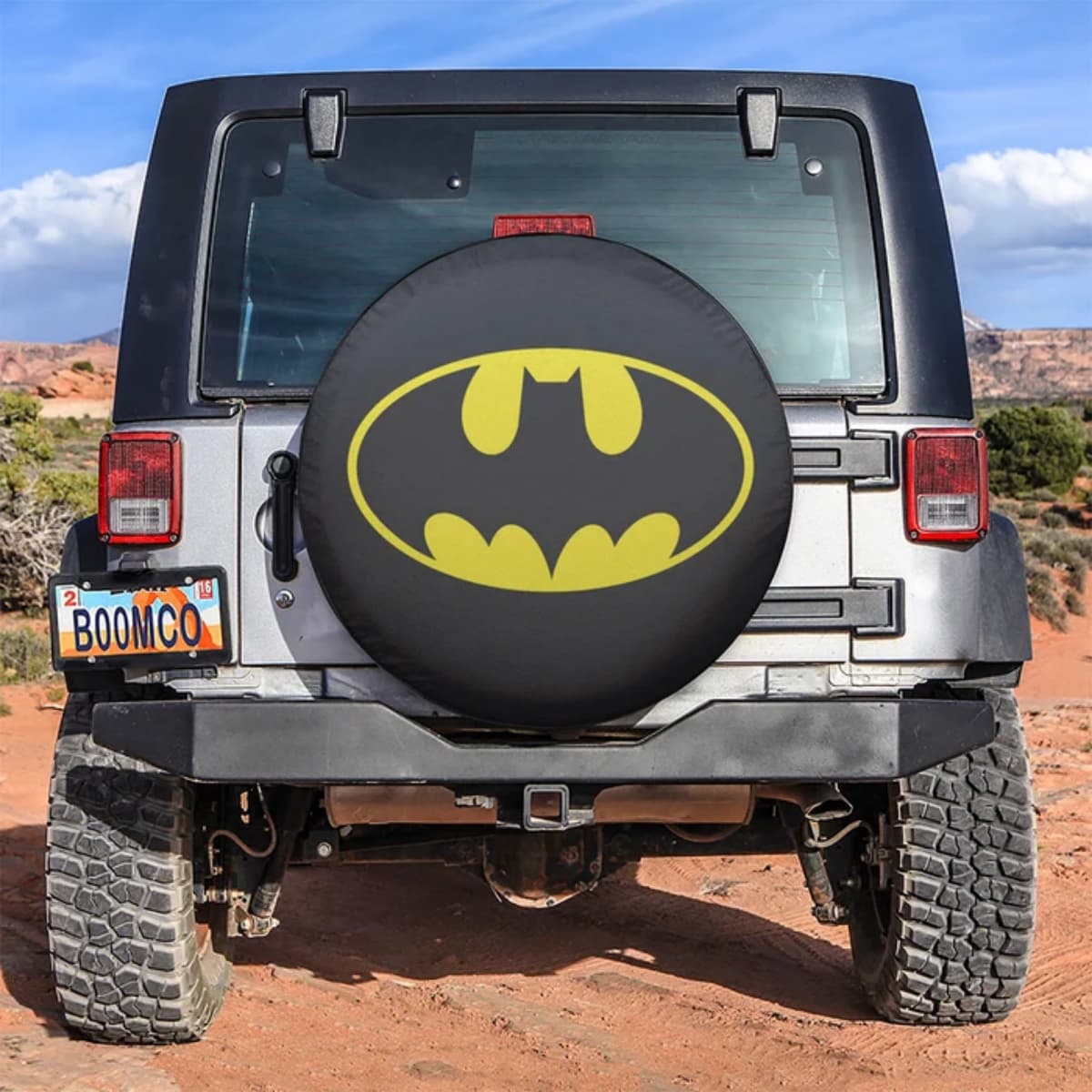 DC Batman Classic Black & Yellow Bat Symbol Spare Tire Cover for Jeep, SUV & RV