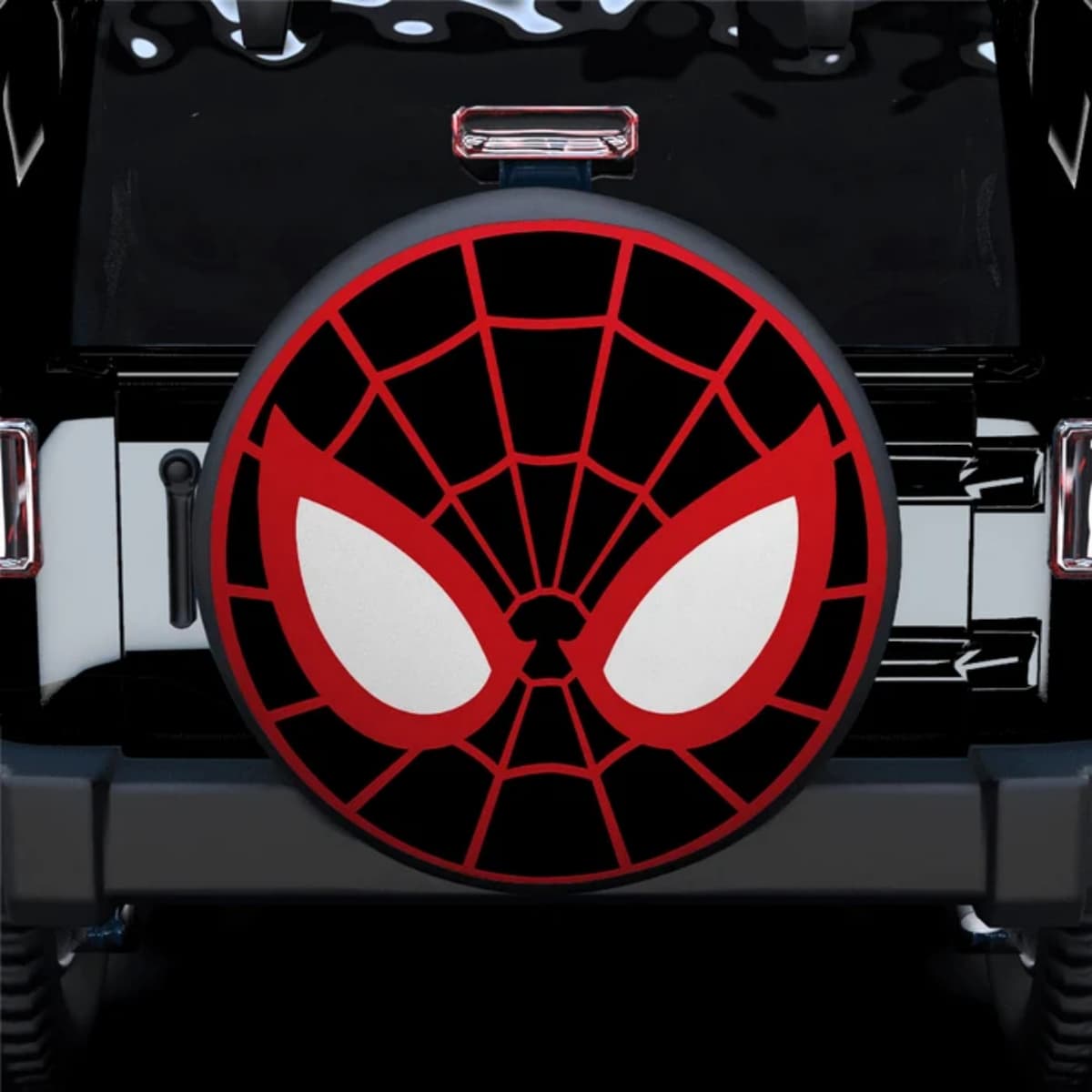 Marvel Spider-Man Miles Morales Black & Red Mask Spare Tire Cover for Jeep, SUV & RV