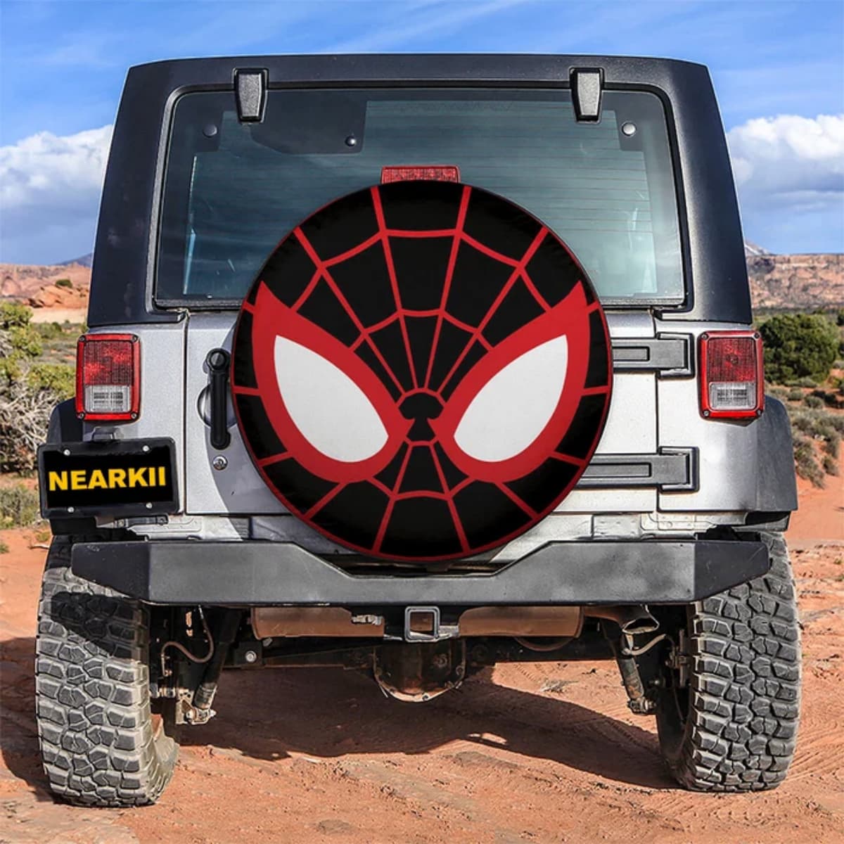 Marvel Spider-Man Miles Morales Black & Red Mask Spare Tire Cover for Jeep, SUV & RV