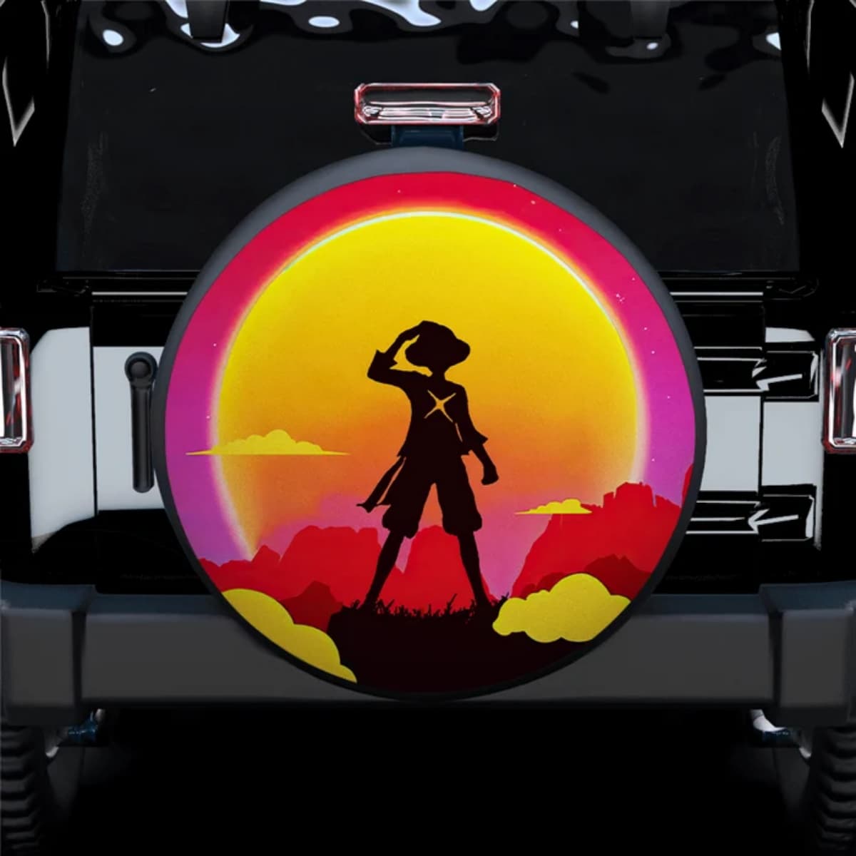 One Piece Monkey D. Luffy Sunset Silhouette Spare Tire Cover for Jeep, SUV & RV