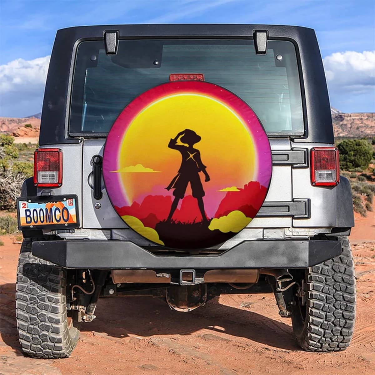 One Piece Monkey D. Luffy Sunset Silhouette Spare Tire Cover for Jeep, SUV & RV