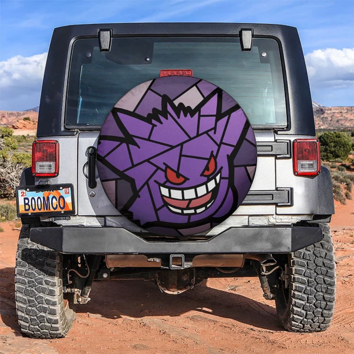 Pokemon Gengar Purple Stained Glass Anime Spare Tire Cover for Jeep, SUV & RV