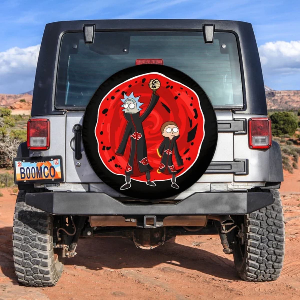 Rick and Morty Akatsuki Red Moon Anime Crossover Spare Tire Cover for Jeep, SUV & RV