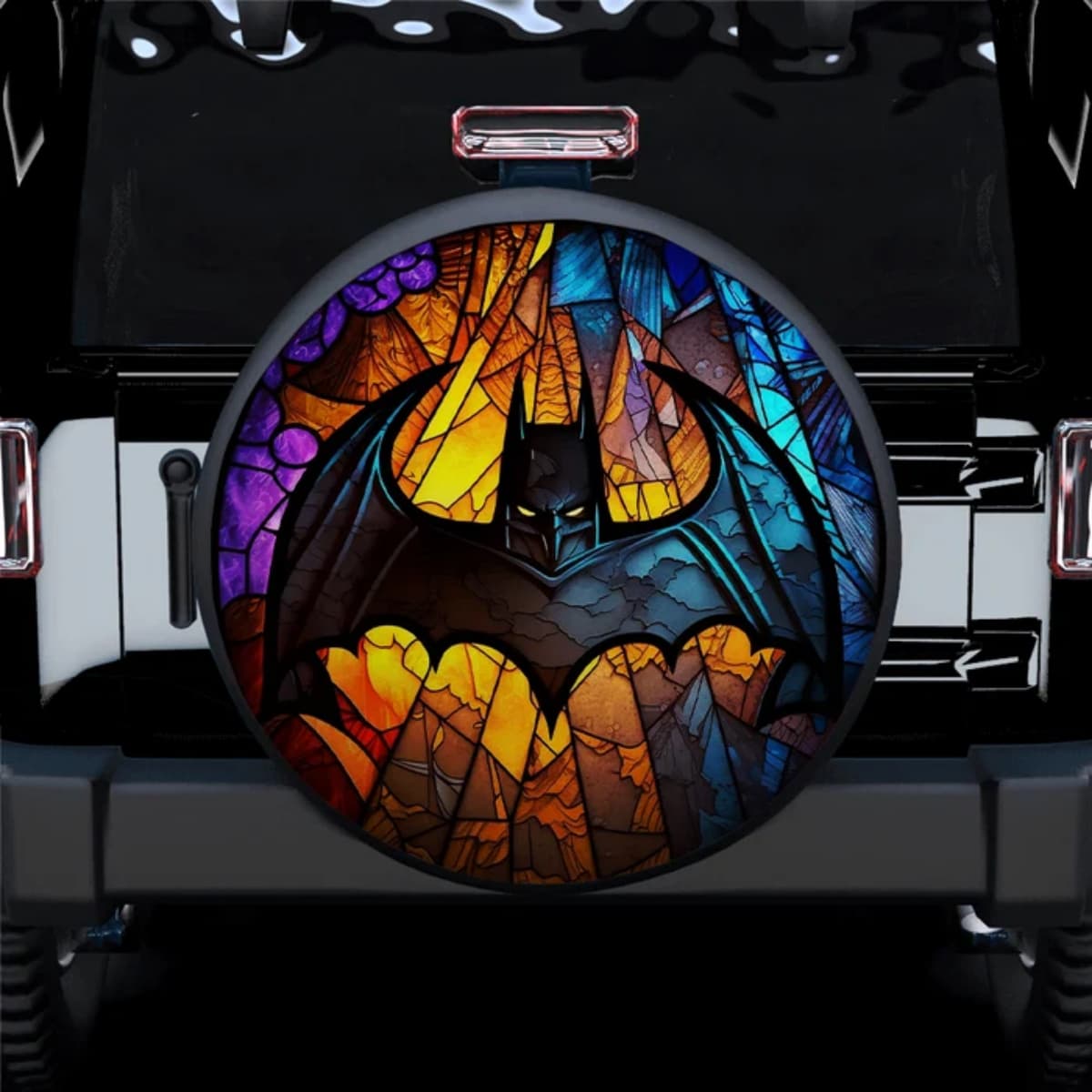 DC Batman Dark Knight Colorful Stained Glass Spare Tire Cover for Jeep, SUV & RV