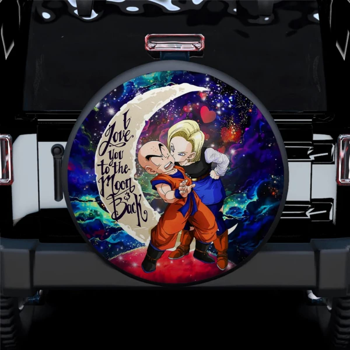 Dragon Ball Z Krillin & Android 18 “Love You to the Moon and Back” Spare Tire Cover for Jeep, SUV & RV