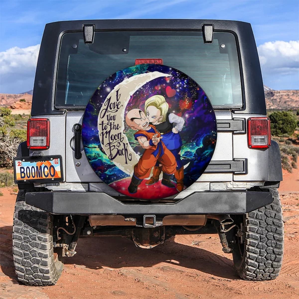 Dragon Ball Z Krillin & Android 18 “Love You to the Moon and Back” Spare Tire Cover for Jeep, SUV & RV