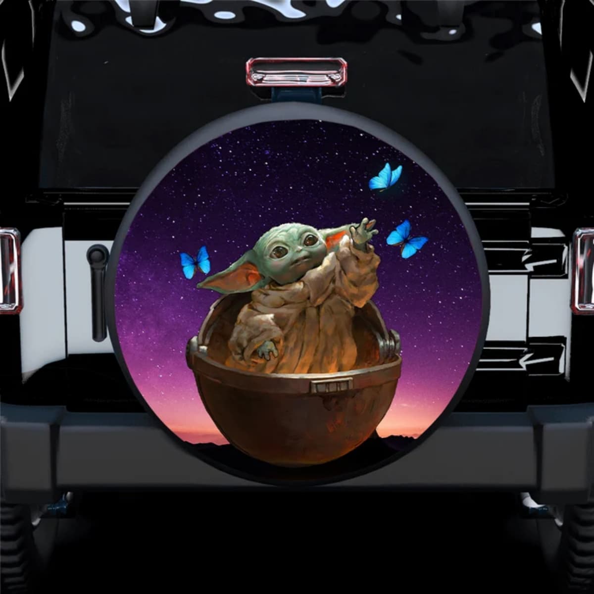 Star Wars Grogu The Child Butterfly Night Sky Spare Tire Cover for Jeep, SUV & RV