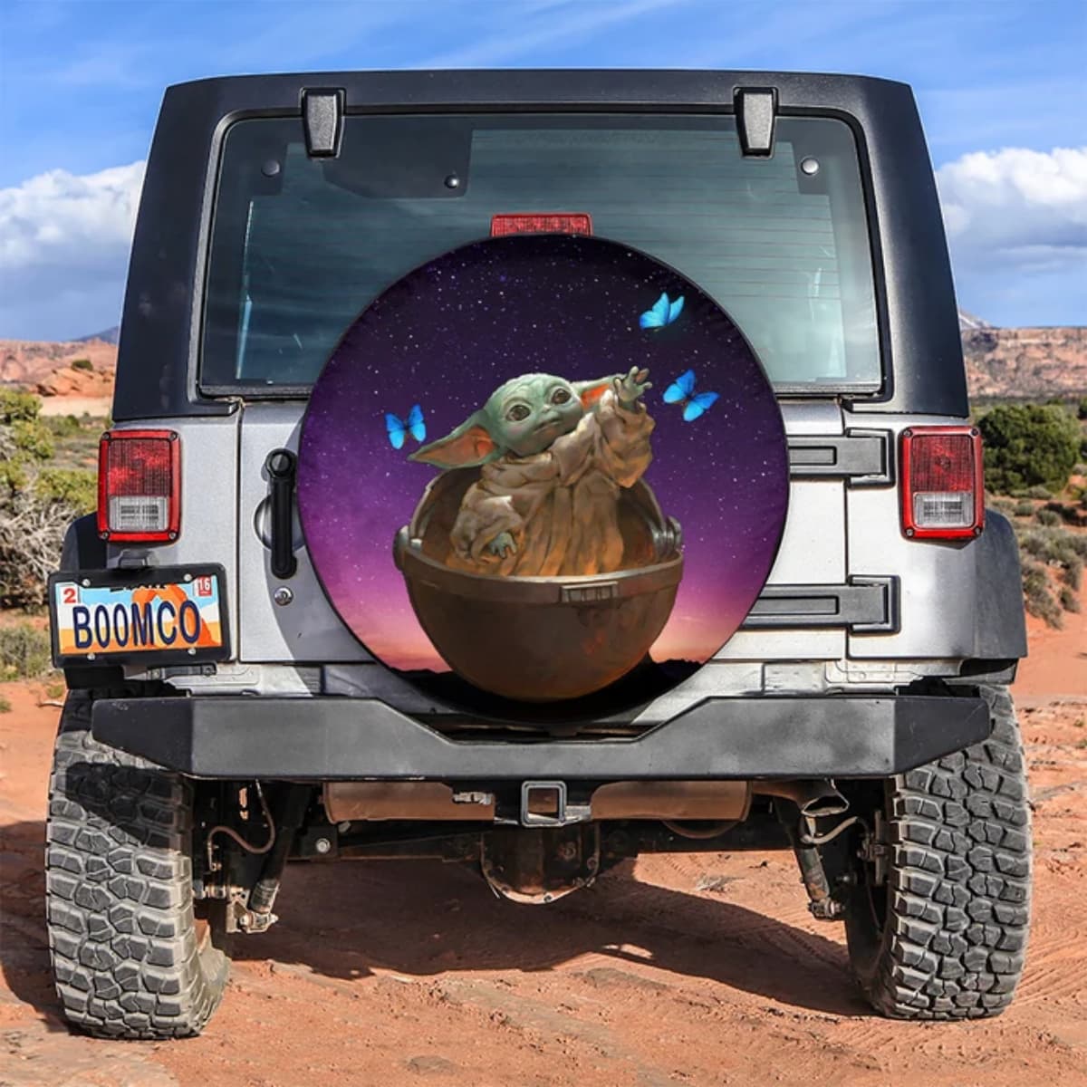 Star Wars Grogu The Child Butterfly Night Sky Spare Tire Cover for Jeep, SUV & RV