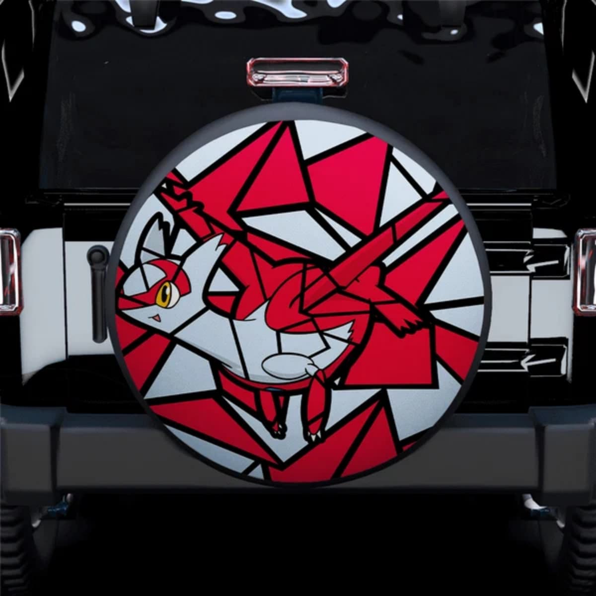 Pokemon Latias Red & White Stained Glass Anime Spare Tire Cover for Jeep, SUV & RV
