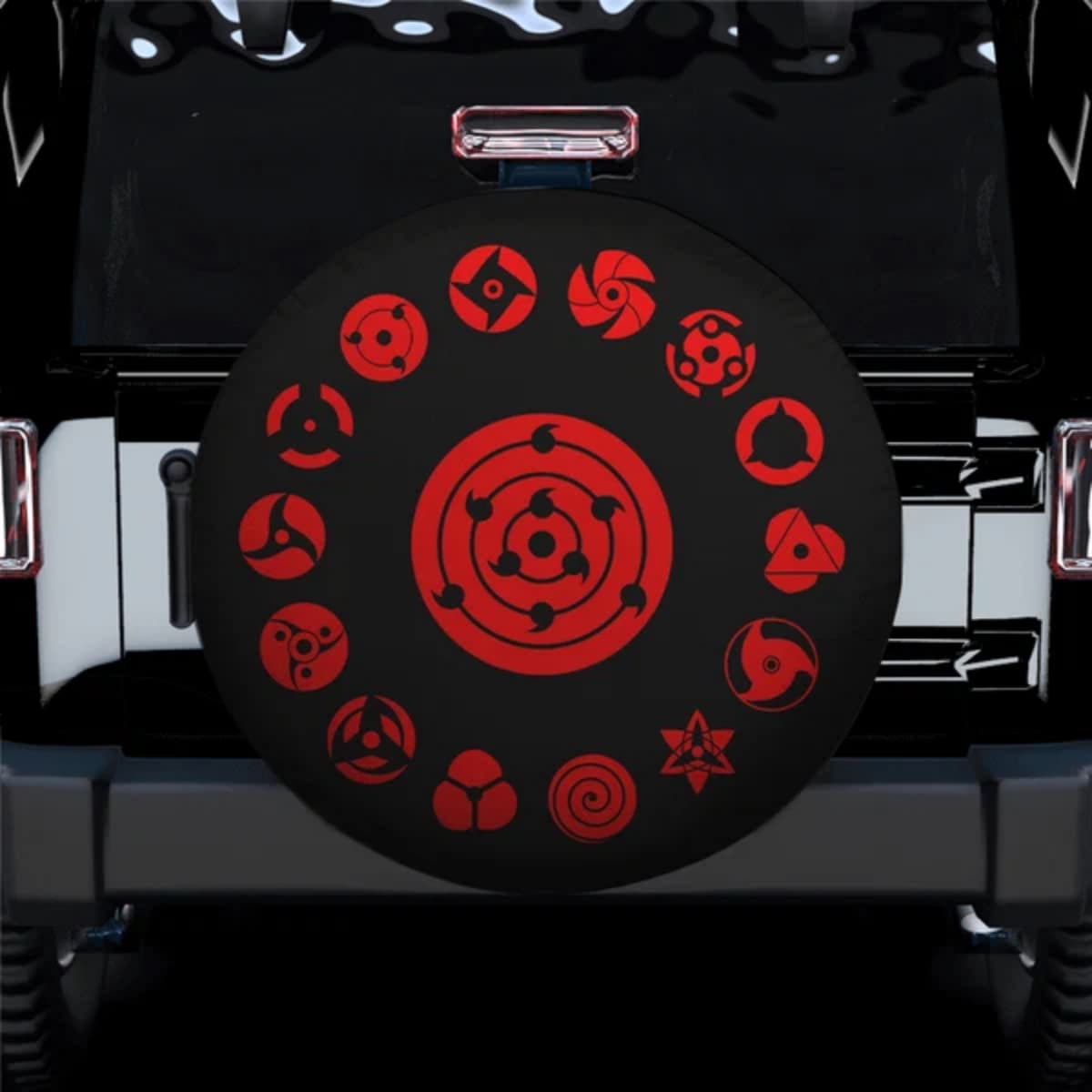 Naruto Red Sharingan & Rinnegan Eye Symbols Spare Tire Cover for Jeep, SUV & RV