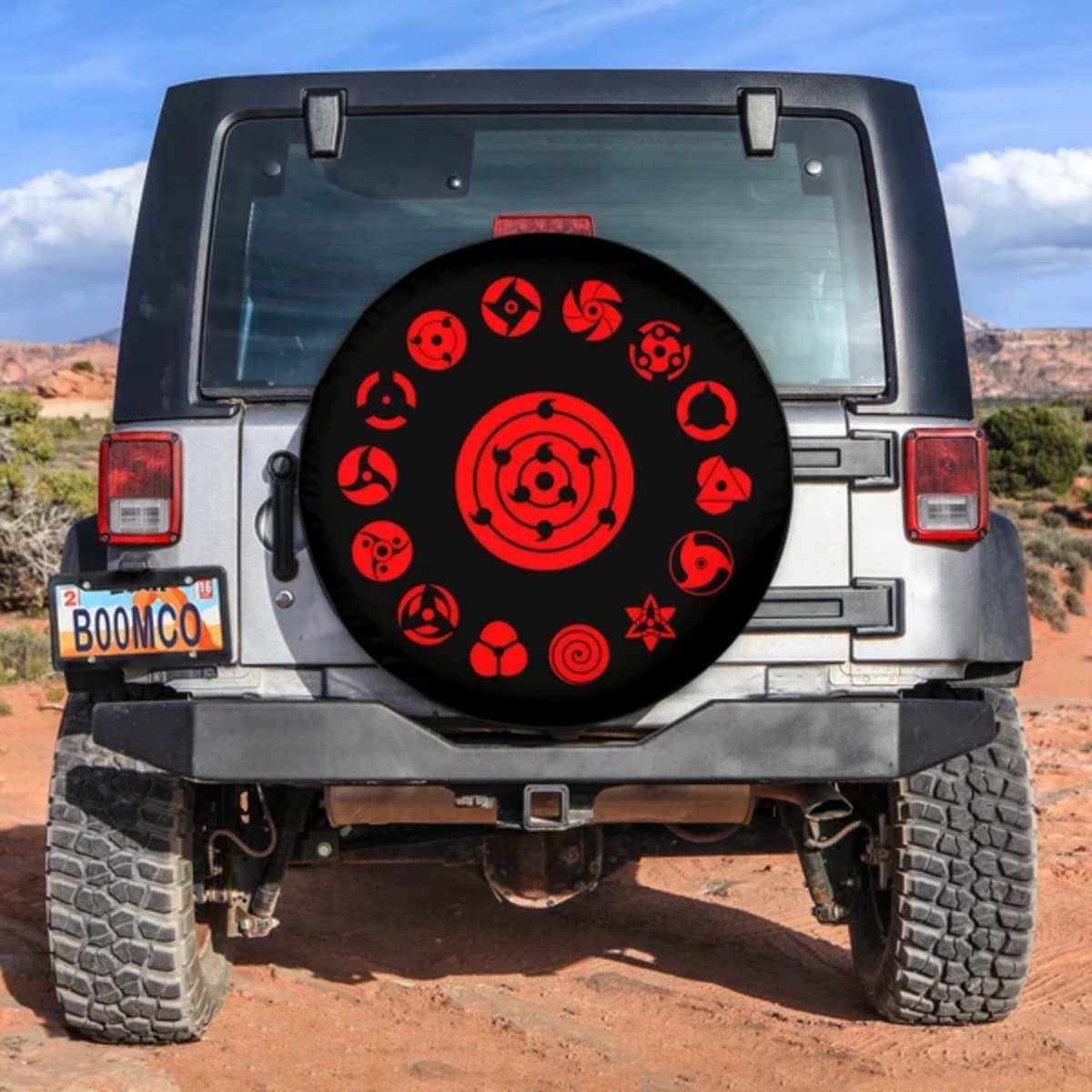 Naruto Red Sharingan & Rinnegan Eye Symbols Spare Tire Cover for Jeep, SUV & RV