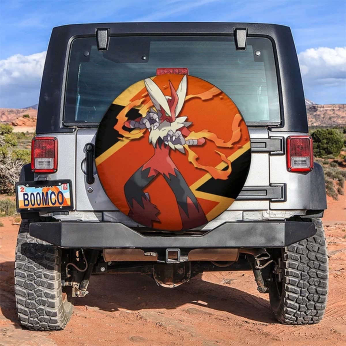 Pokemon Blaziken Fire Fighting Type Anime Spare Tire Cover for Jeep, SUV & RV