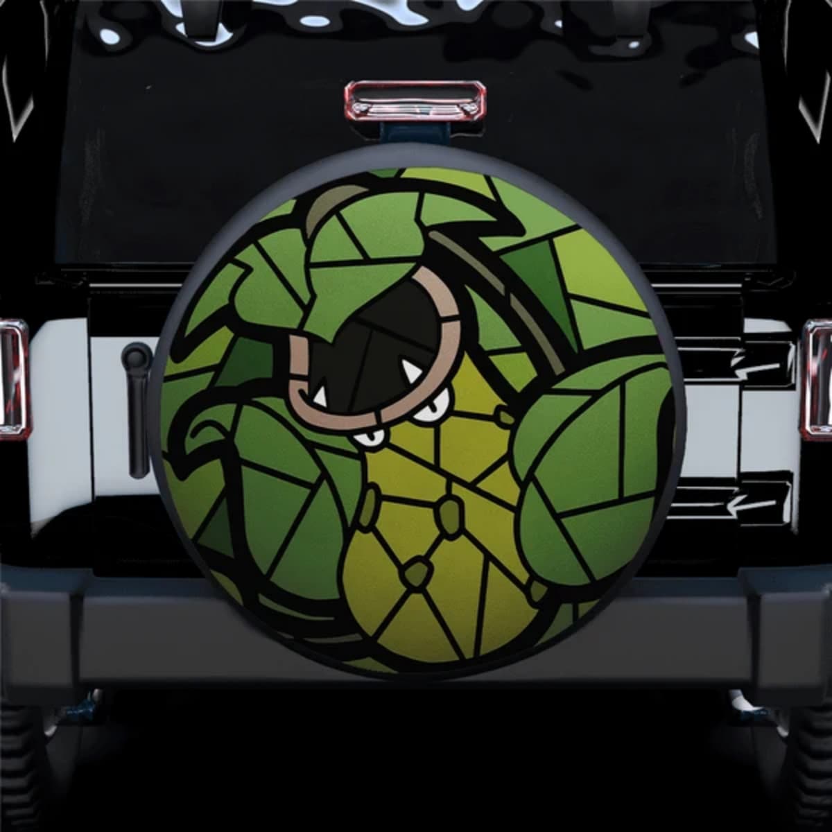 Pokemon Rayquaza Green Dragon Stained Glass Spare Tire Cover for Jeep, SUV & RV